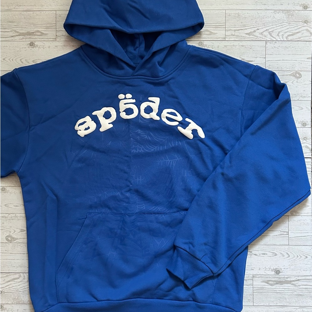 NWOT Sp5der Men's Blue Hoodie with White Logo